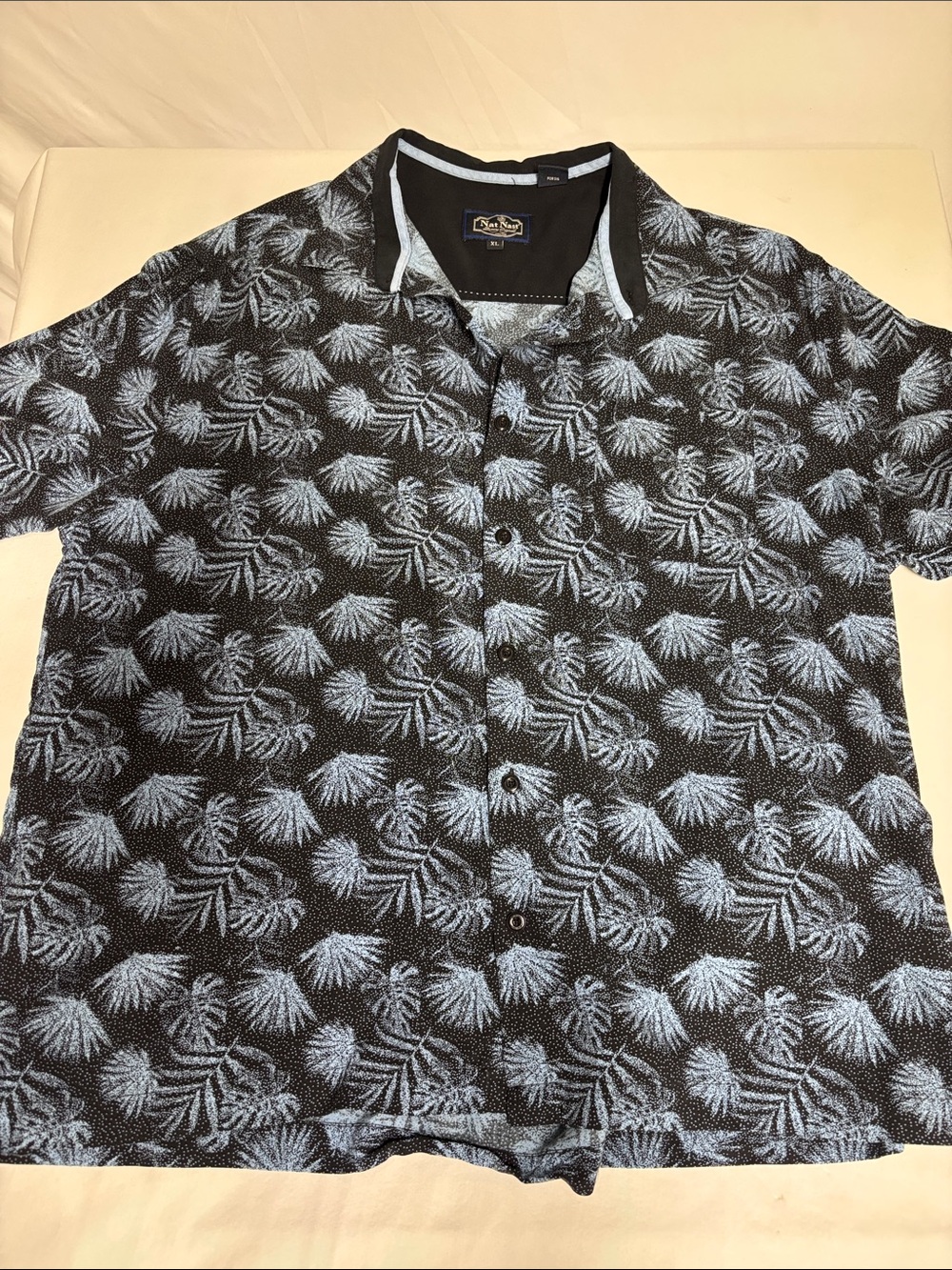 Nat Nast Silk Cotton Tropical Camp Shirt XL Black Gray Hawaiian Button Front